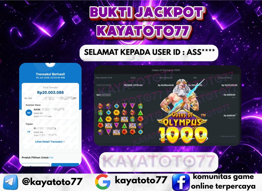 KAYATOTO77 - Bukti Jackpot Besar Di KAYATOTO77 Dalam Permainan PRAGMATIC PLAY - GATES OF OLYMPUS X 1000