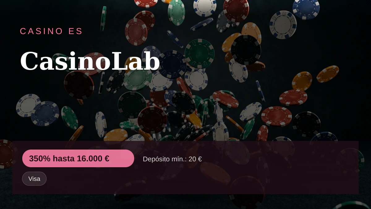 CasinoLab — bono de bienvenida 350% hasta 16.000 € + 350 FS, pagos: Visa, Mastercard, Skrill, Neteller, Paysafecard