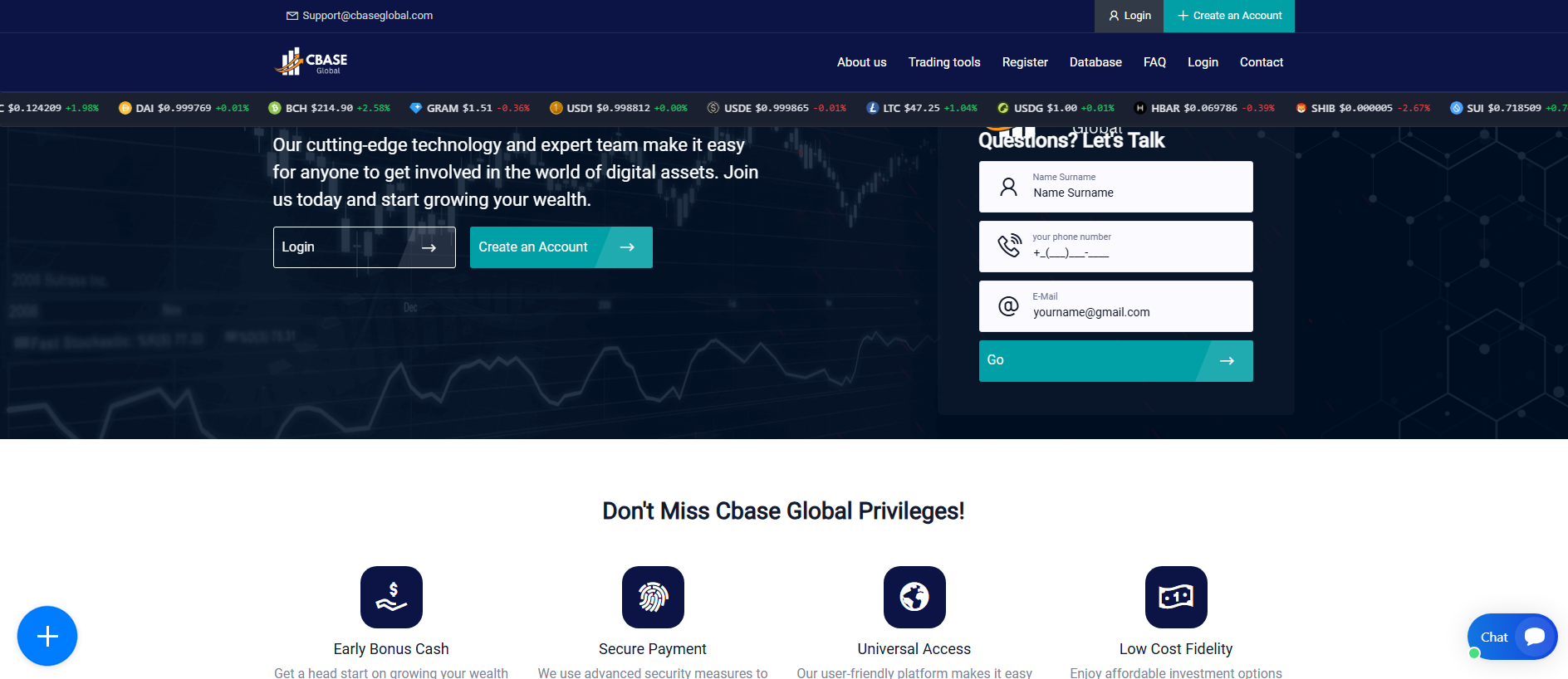 Forensic screenshot of cbaseglobal.com showing the phishing page layout