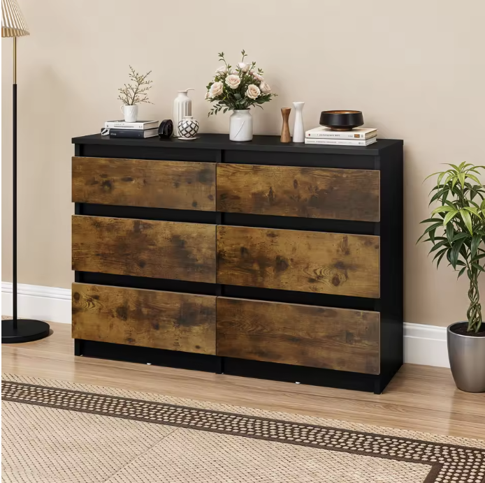 Commode 6 tiroirs bois & noir