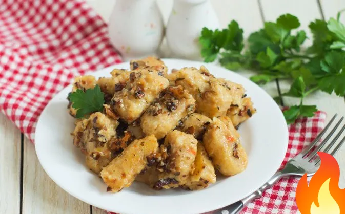 Постер Ньокки из картофеля, сельдерея и моркови, с грецкими орехами