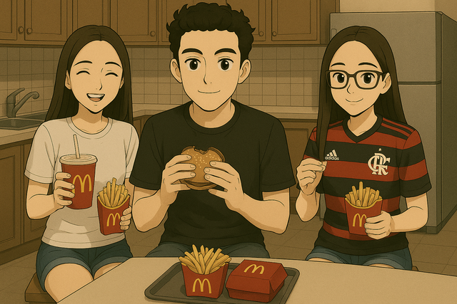 Felipe, Beatriz e Helena Torres Comem Mc Donald's na Mansão da Beatriz