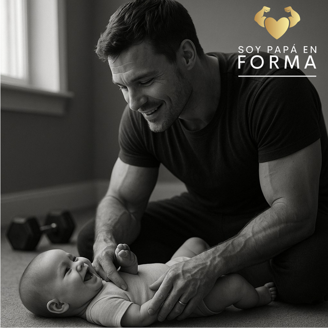 Padre fuerte y tierno jugando con su bebé
