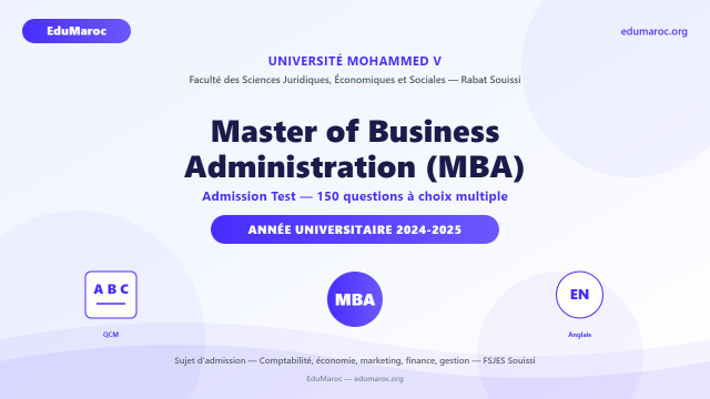 Exemple Concours Master of Business Administration MBA FSJES Souissi 2024-2025