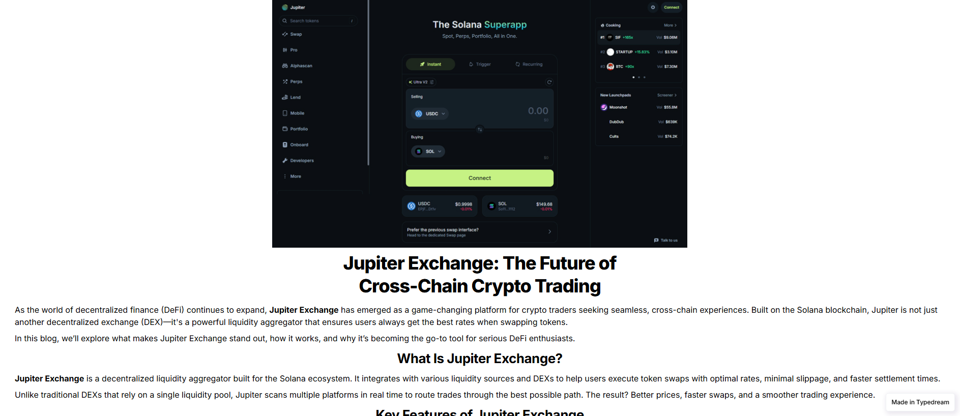 Forensic screenshot of io-jupirte-com.typedream.app showing the phishing page layout