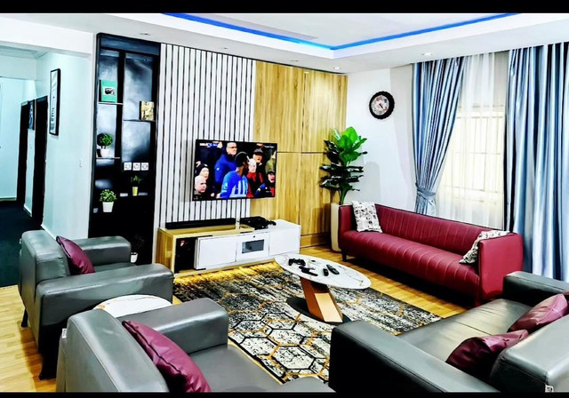 Luxury furnished apartment living room at Megasmile Apartments Lekki