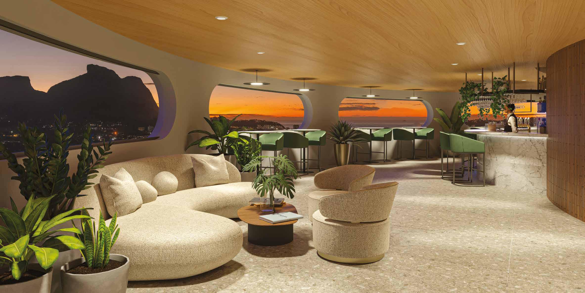decorado com bancada e vista