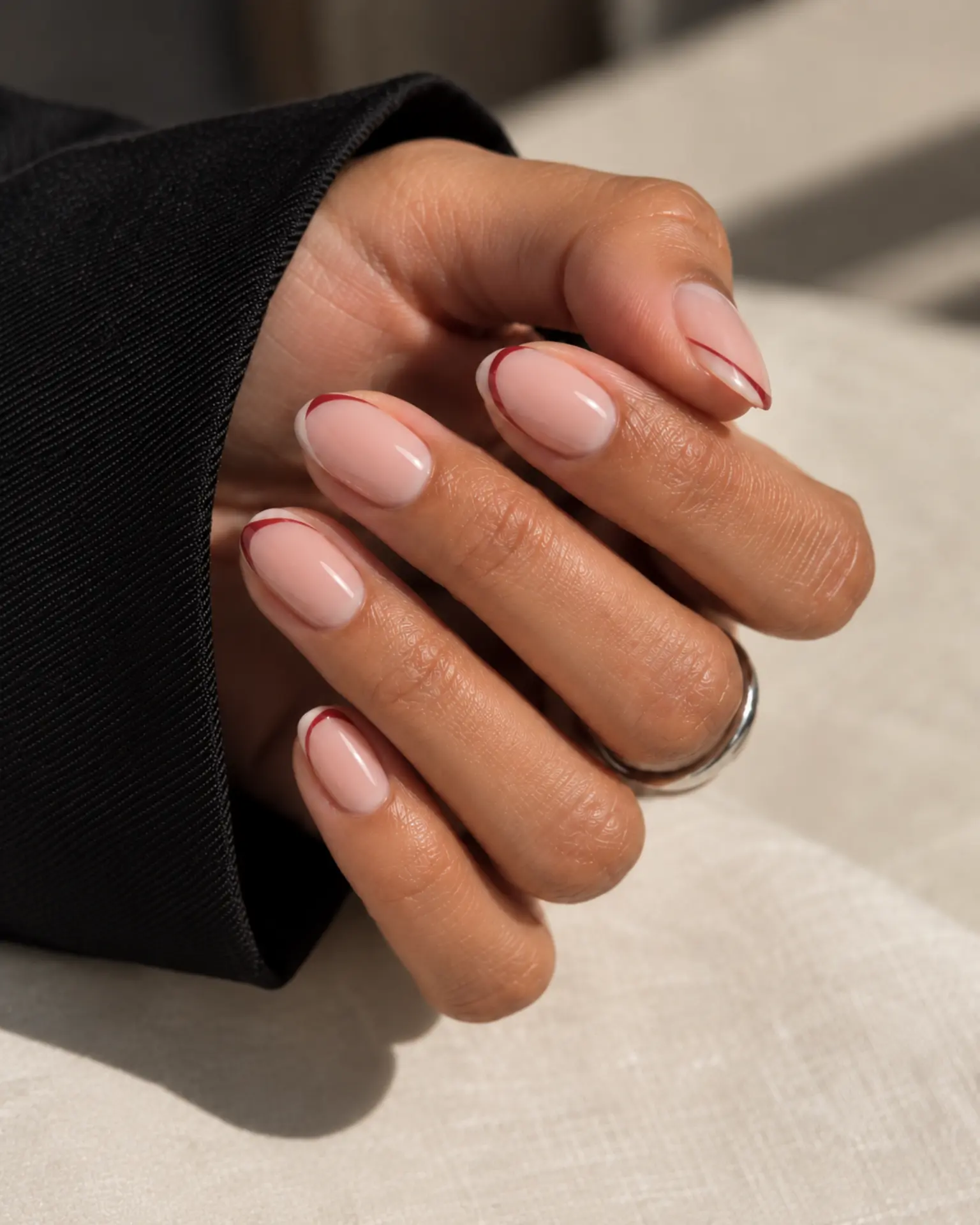 Soft Red Micro Accent manicure inspiration for work nail ideas