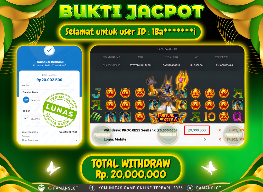 PAMANSLOT JACKPOT Game PP - Fortune of Giza Rp.20,000,000- LUNAS