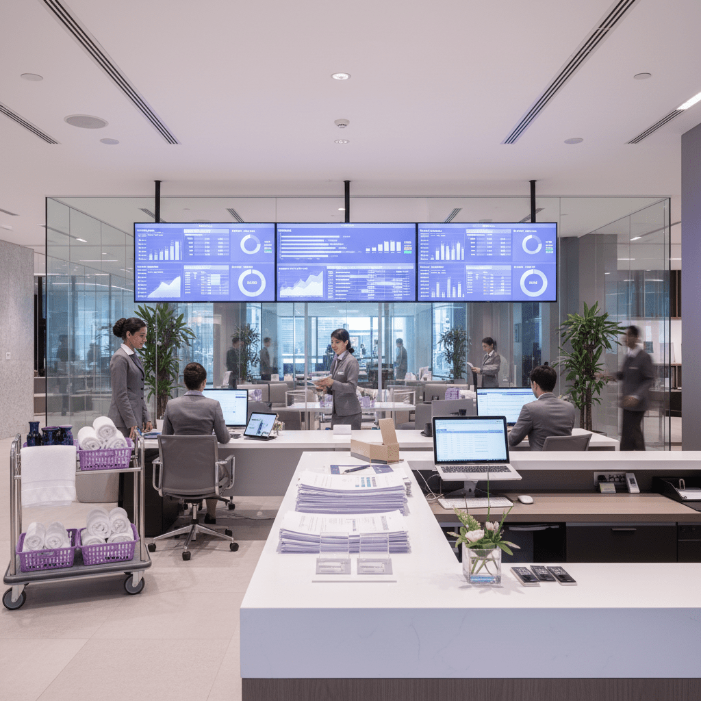 Hotel front desk and back-office operations with unified dashboard