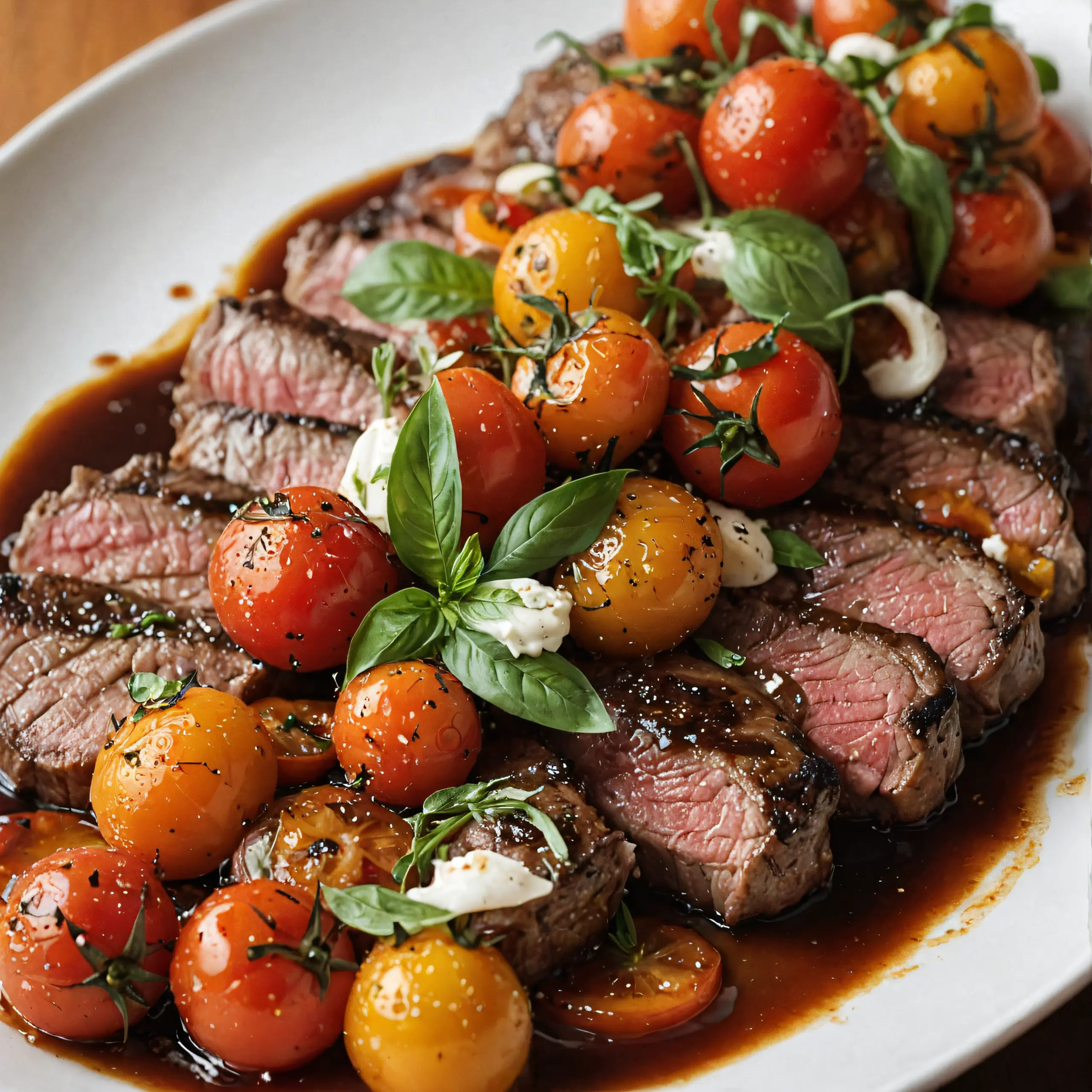 Balsamic-Glazed Steak with Heirloom Tomatoes Dish