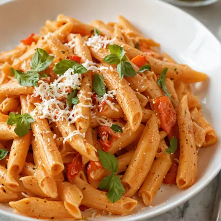 Roasted Red Pepper Pasta with Cream Sauce