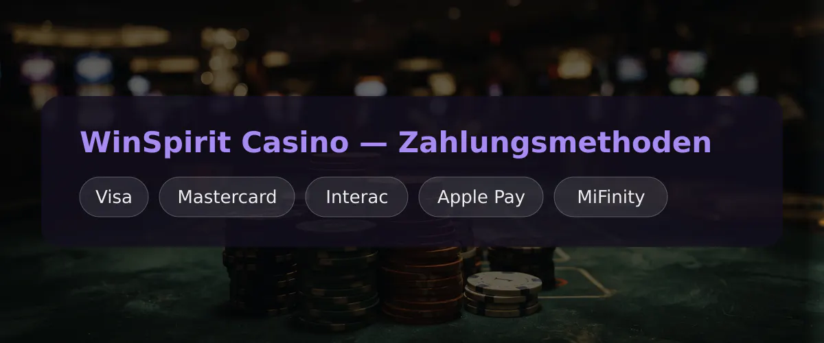 WinSpirit Casino — Zahlungsmethoden: Visa, Mastercard, Interac, Apple Pay, MiFinity