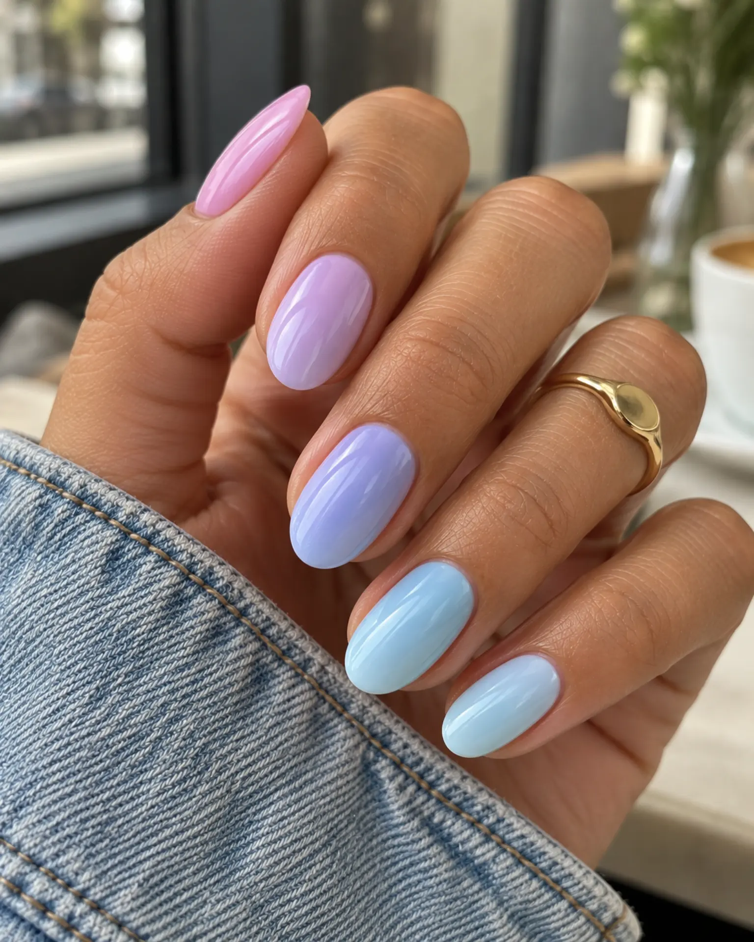 Lavender to Sky Blue Tonal Mix manicure inspiration for Easter nail ideas