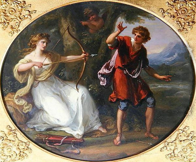 Нимфа направляет лук на молодого человека 1780