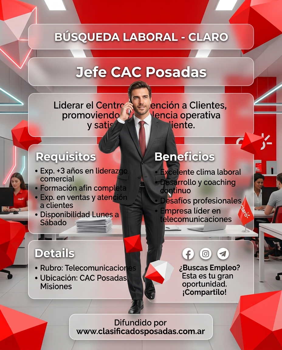 Se Busca Jefe de Centro de Atencion al Cliente en Posadas