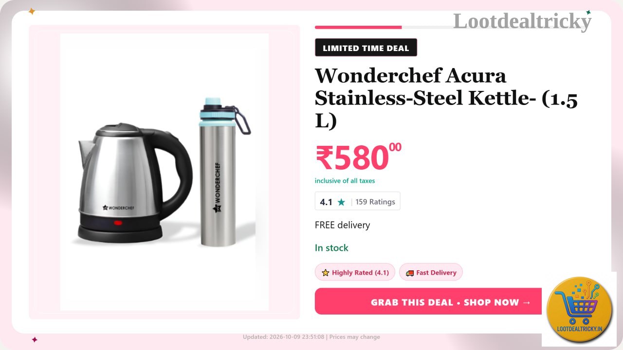 Wonderchef Ss Kettle – Just ₹580 | Lowest Price Deal Wonderchef Ss Kettle – Just ₹580 | Lowest Price Deal