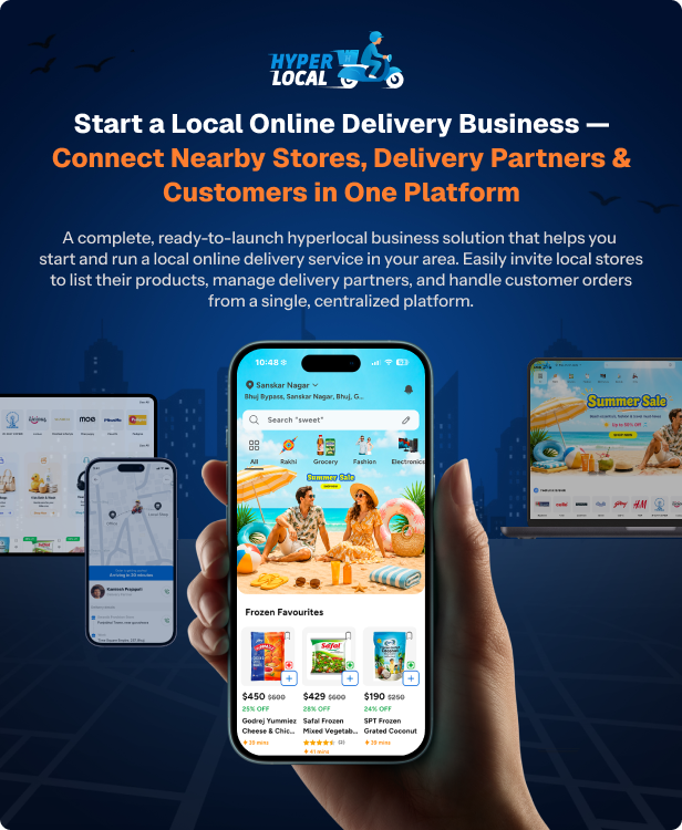 Hyperlocal - Multivendor eCommerce, Grocery, Food, Pharmacy Flutter Delivery app - Admin & Website