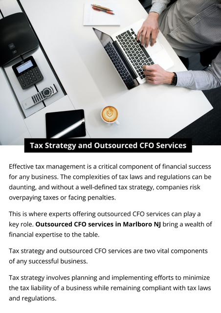 An outsourced CFO provides financial expertise and strategic guidance to a company on a part-time or interim basis. This can include managing cash flow, forecasting, budgeting, and financial reporting. By outsourcing these services, businesses can reduce costs associated with hiring a full-time employee while still benefiting from the knowledge and expertise of a seasoned financial professional. To know more visit here https://www.straighttalkcpas.com/cfo-services-marlboro-nj