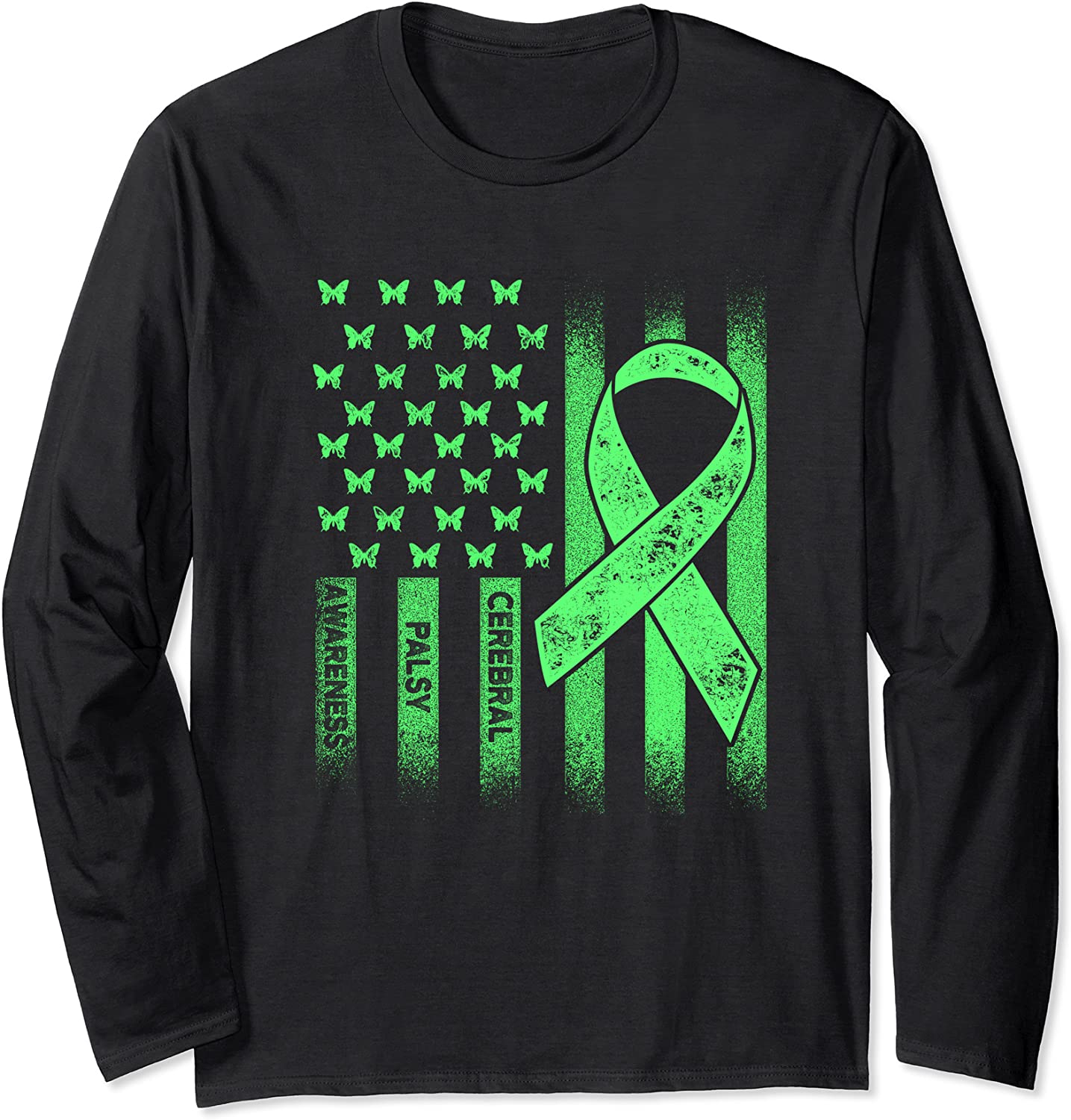 Cerebral Palsy CP Awareness USA Flag Warrior Survivor Long Sleeve T-Shirt
