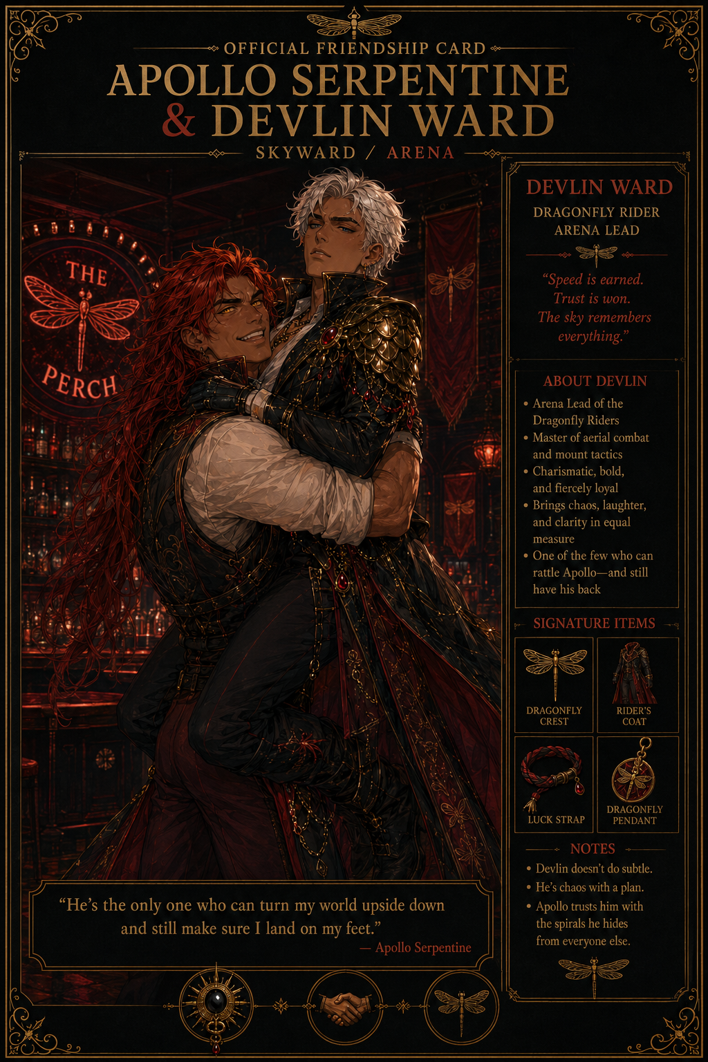 Apollo and Devlin Ward official friendship card, Skyward and Arena