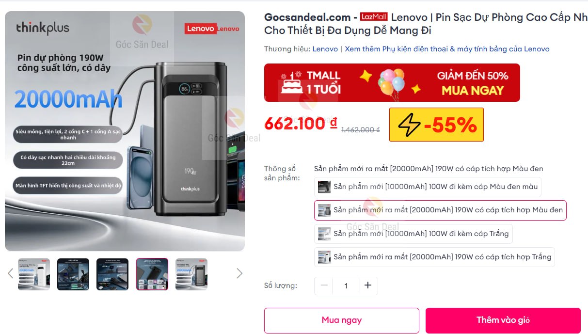 Lenovo | Pin Sạc Dự Phòng Cao Cấp Nhanh Cho Thiết Bị Đa Dụng Dễ Mang Đi