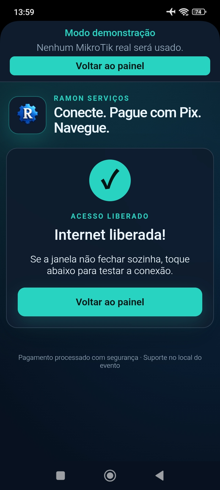Confirmação de internet liberada