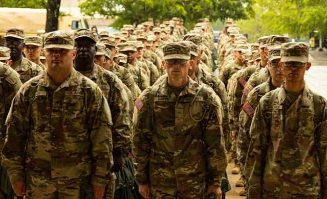 Army recruits in formation at basic training