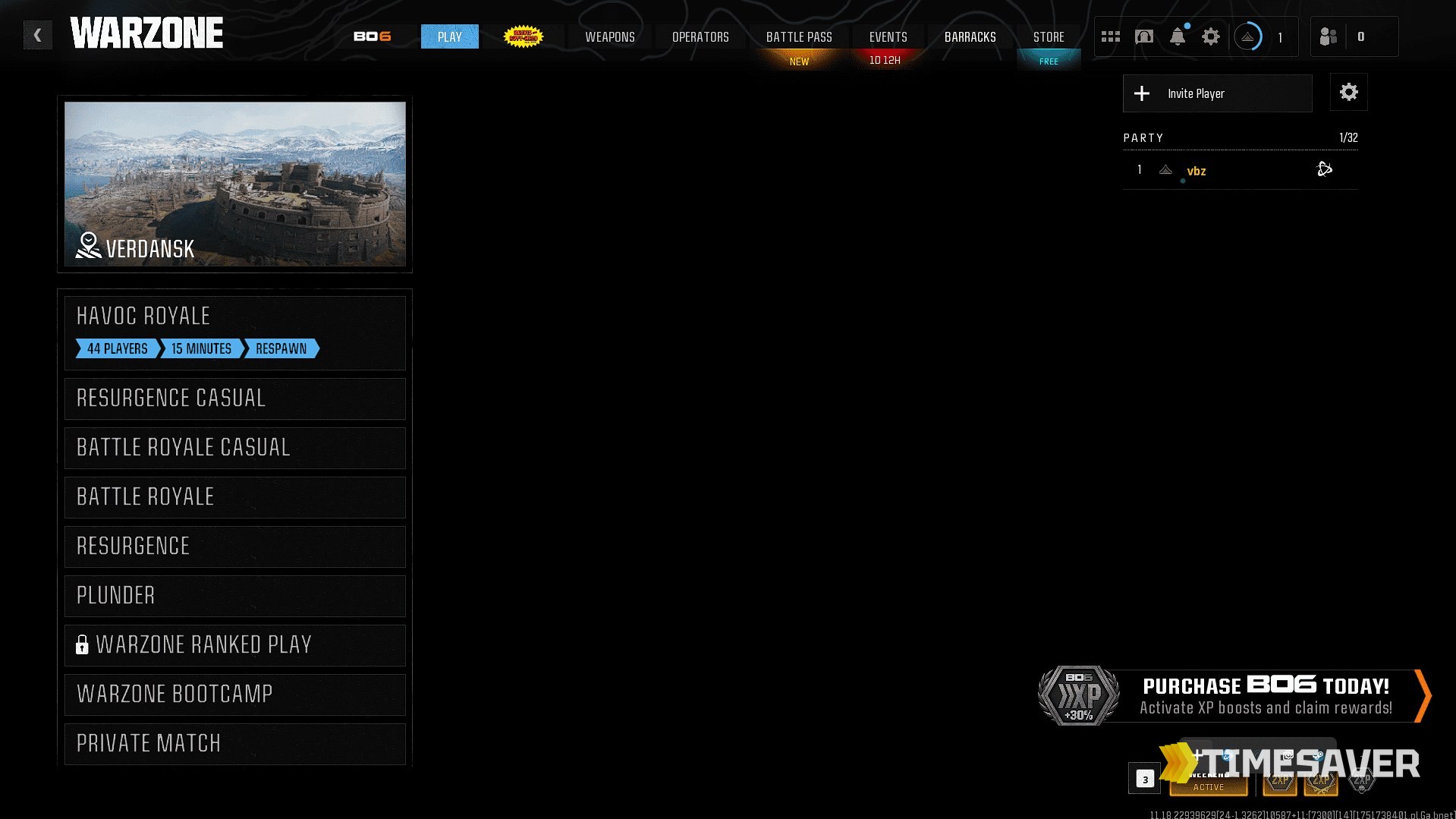 Warzone playlist menu showing Battle Royale, Resurgence and Casual variant playlists