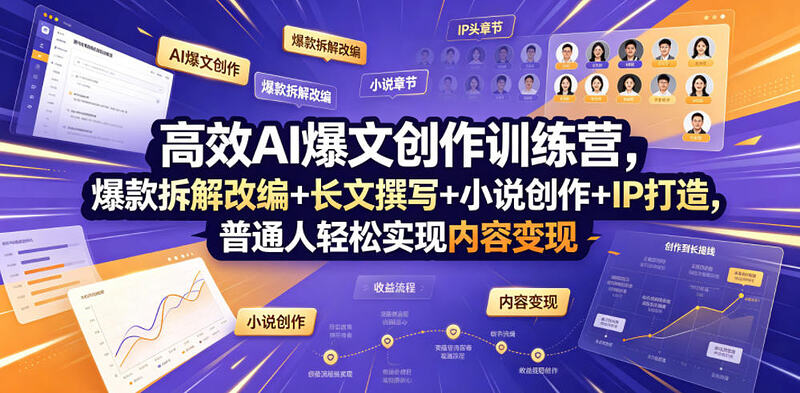 高效AI爆文创作训练营，爆款拆解改编+长文撰写+小说创作+IP打造