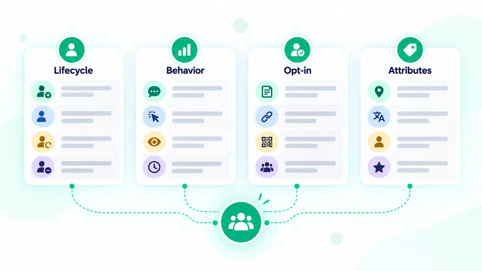 WhatsApp audience segmentation model based on lifecycle, behavior, opt-in source, and attributes