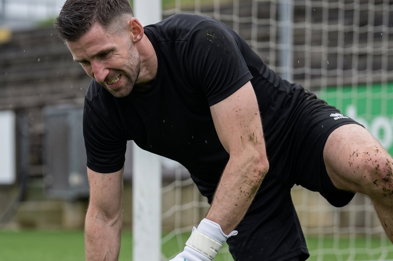 Kristian pushing off the grass with visible effort during a high diving session