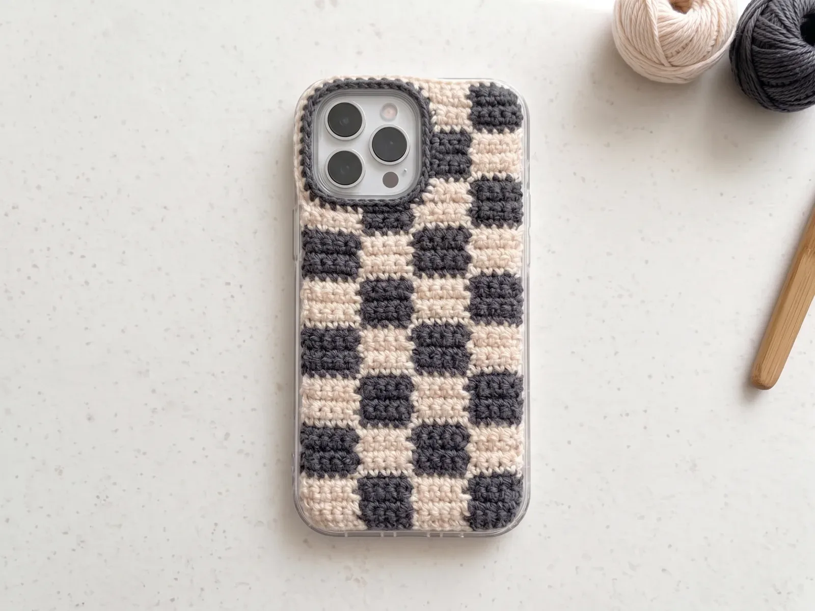 Checkerboard Crochet Phone Case for iPhone finished crochet project