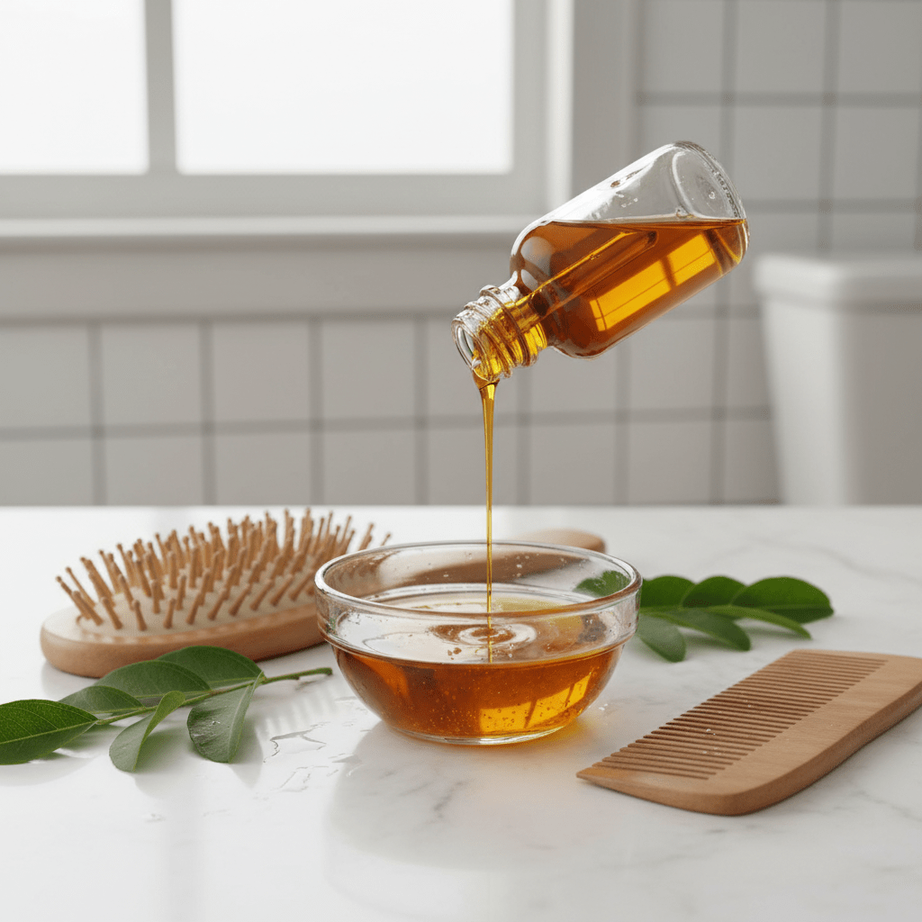 Amla seed oil being applied for hair care