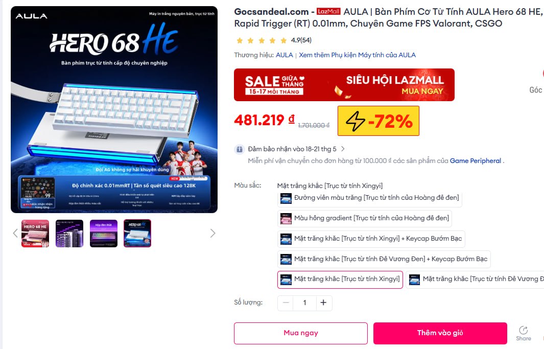 AULA | Bàn Phím Cơ Từ Tính AULA Hero 68 HE, Rapid Trigger (RT) 0.01mm, Chuyên Game FPS Valorant, CSGO