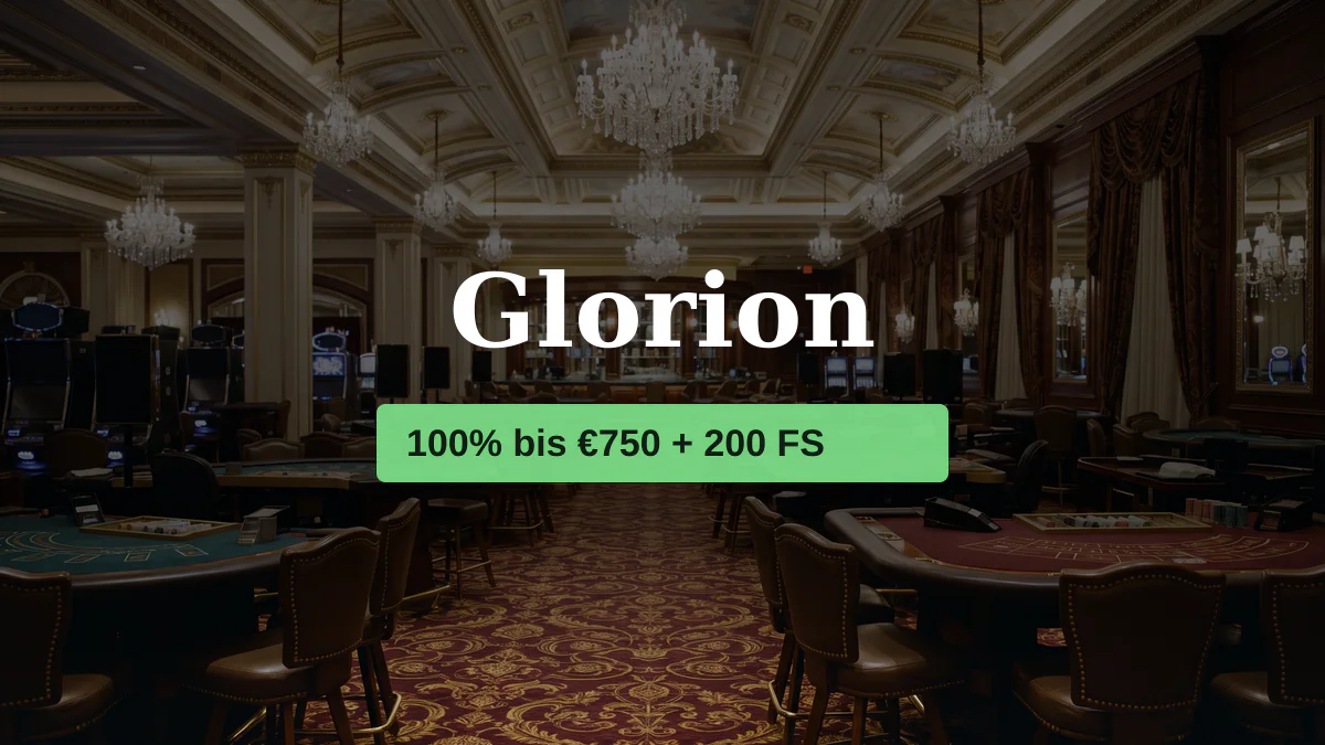Glorion Casino — Willkommensbonus 100% bis €750 + 200 FS, Zahlungen: Visa, Mastercard, Skrill, Neteller, Sofort