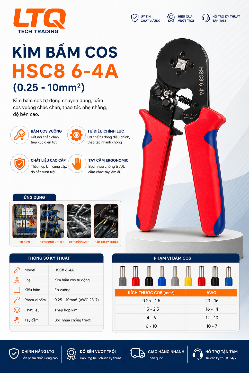 Kìm Bấm Cos HSC8 6-4A (0.25-10mm²) - góc nhìn 2