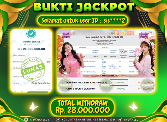 PAMANSLOT JACKPOT Game Live PP- Sweet Bonanza Candyland Rp.28,000,000- LUNAS