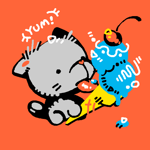 Drawing of a cat with ice cream