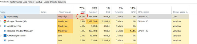 upnote high cpu