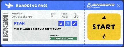 Peak: the start expedition menu looks like a plane ticket. Very clever.