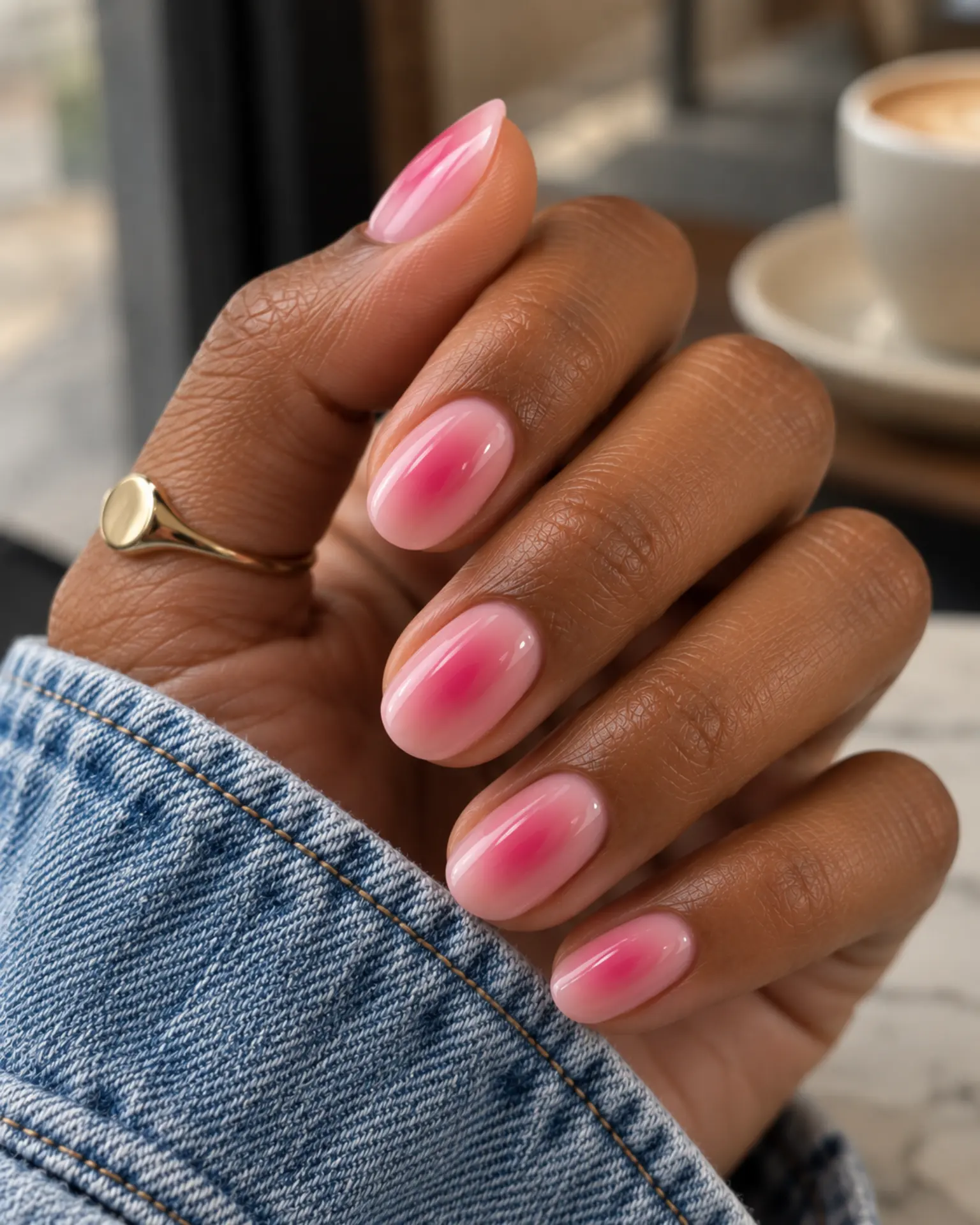 Pink Tonal Aura Fade manicure inspiration for pink nail ideas