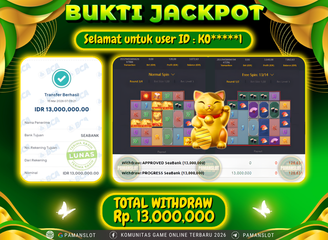 PAMANSLOT JACKPOT Game Lucky Neko Rp.13,000,000- LUNAS