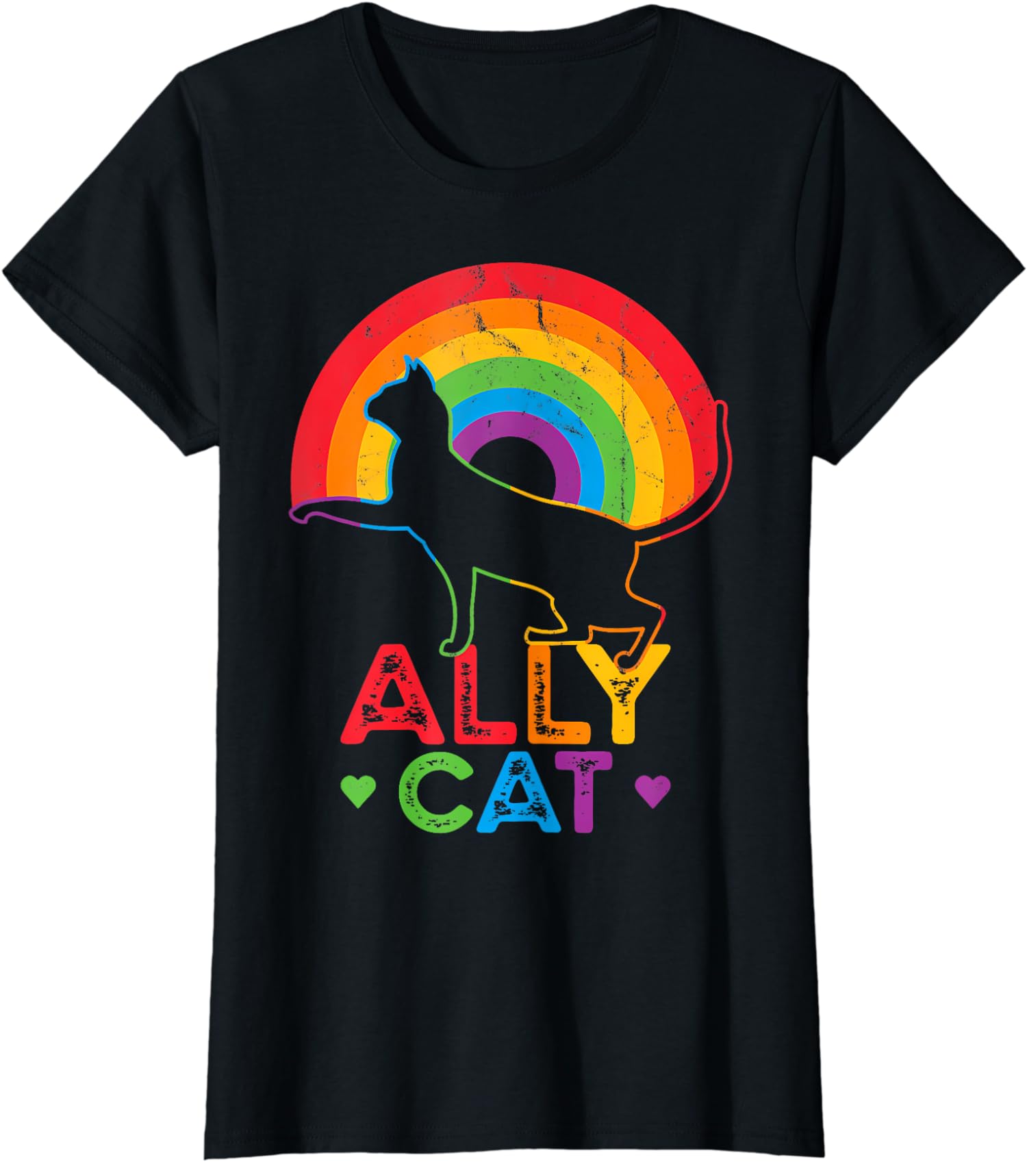 Allycat LGBT Cat With Ally Pride Rainbow Funny Pride Ladies’ Crewneck T-Shirt