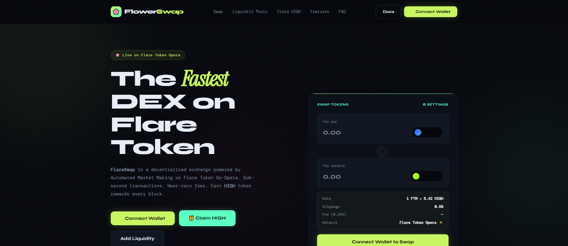 Forensic screenshot of flareswap.fun showing the phishing page layout
