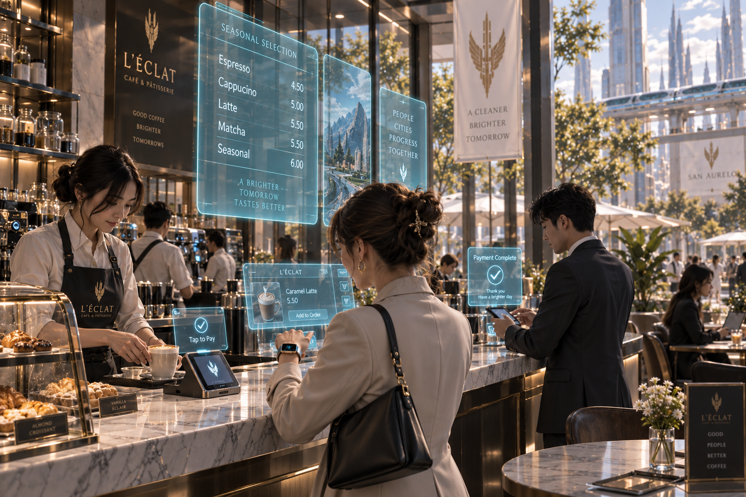 San Aurelo cafe using holographic display screens