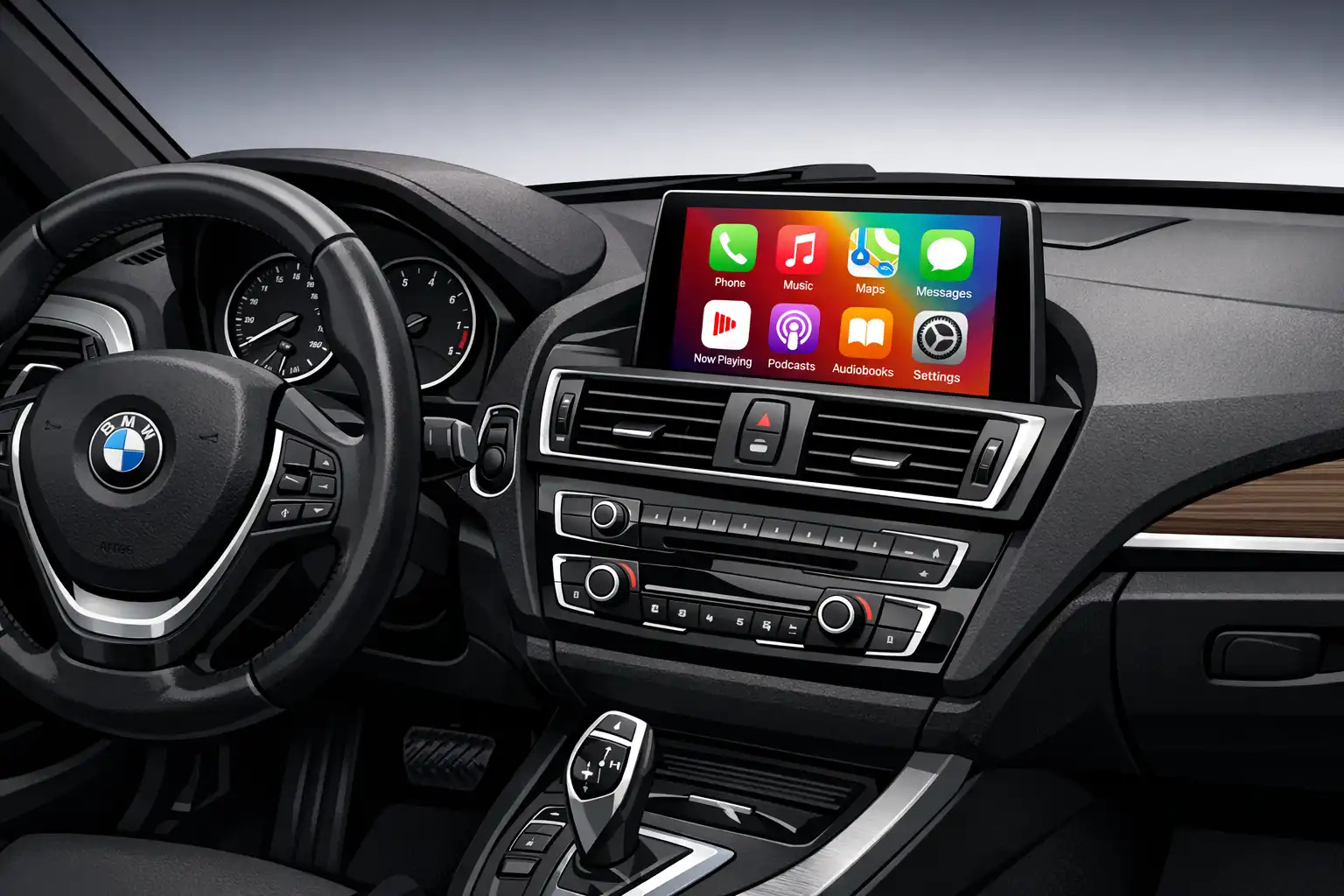 Intérieur BMW Série 2 2016 avec Apple CarPlay intégré sur écran d'origine