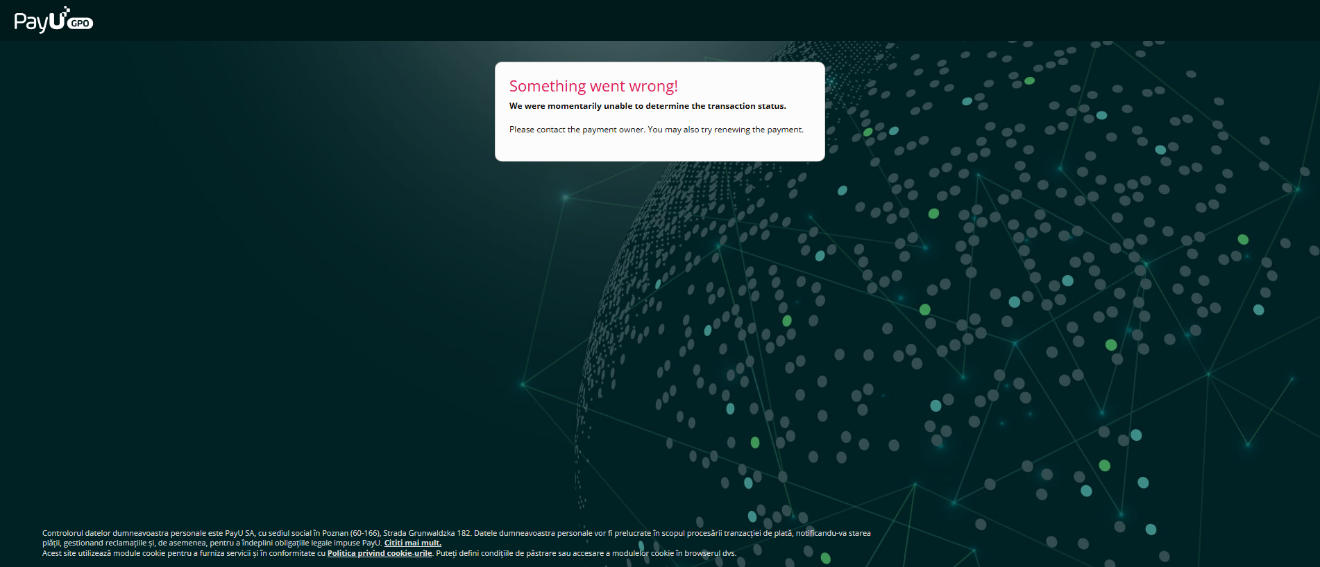 Forensic screenshot of secure.payu.ro showing the phishing page layout