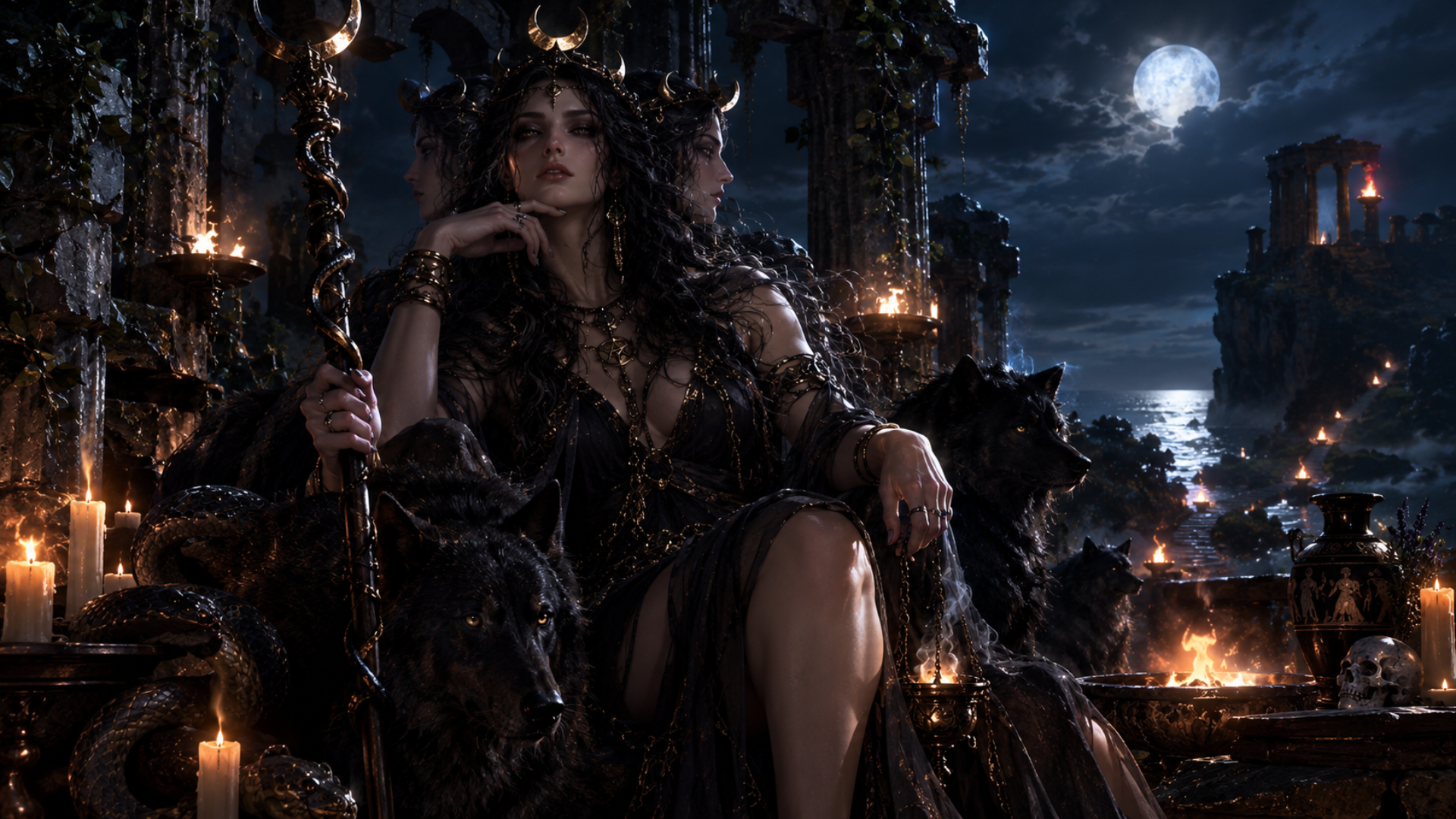 Hecate Beneath the Triple Moon II, a Greek mythology desktop wallpaper