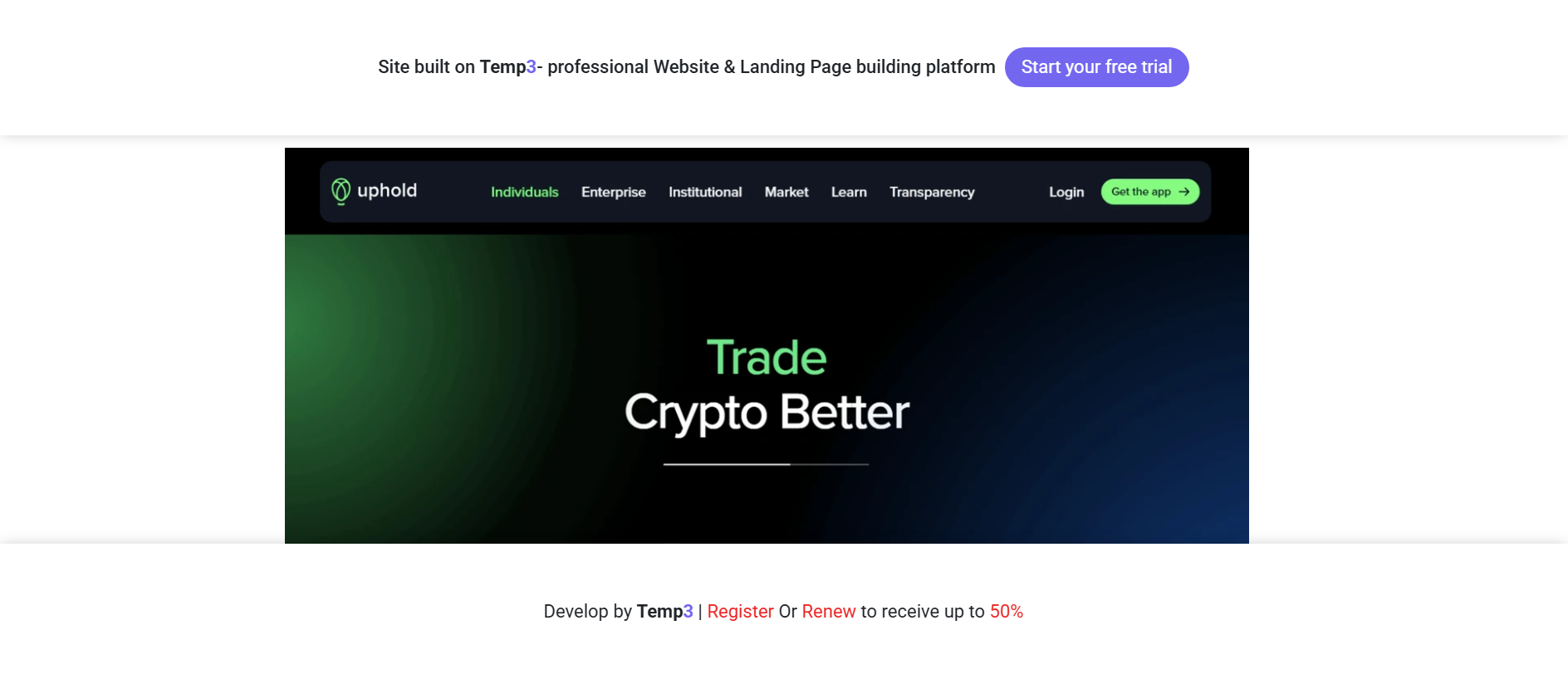 Forensic screenshot of web-uphold-login-cdn.tem3.io showing the phishing page layout